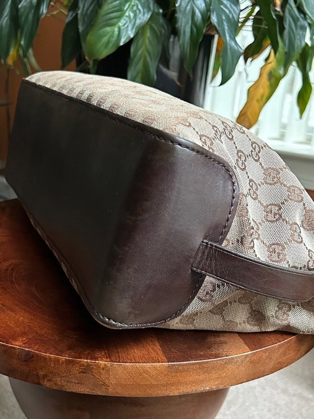 GUCCI GG Monogram Buckle Tote Bag, Taupe, Brown - Picture 14 of 16